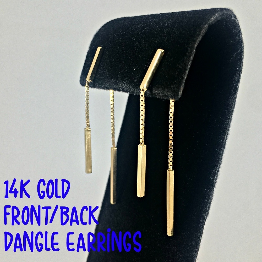 14K Gold Front/Back Post Dangle Earrings